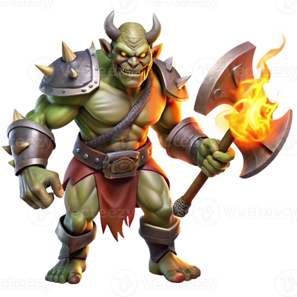 beautiful traditional A Fierce Orc Warrior Wielding a Flaming original png
