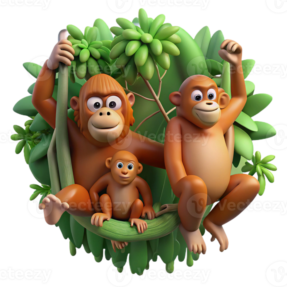 extraordinary contemporary Orangutan Family Swinging Through Trees genuine png