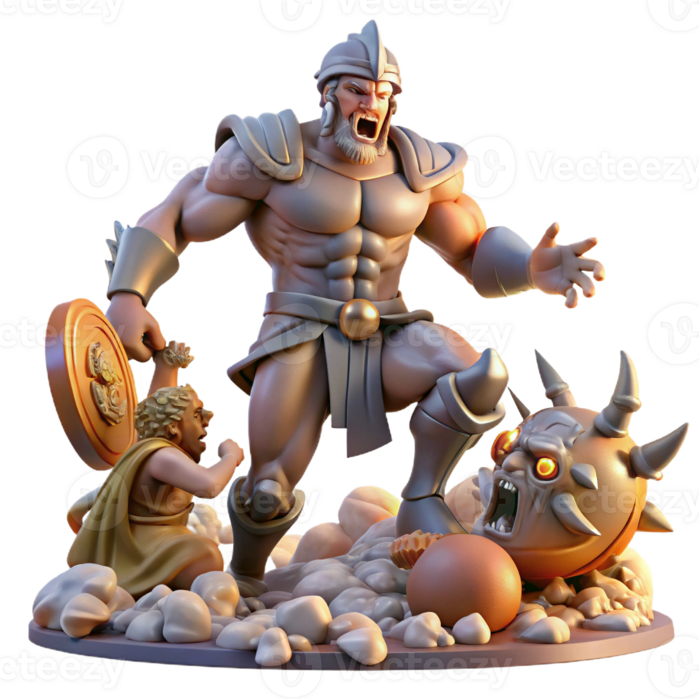 stunning minimalist Ares Battling a Giant Surrounded by Carna premium png