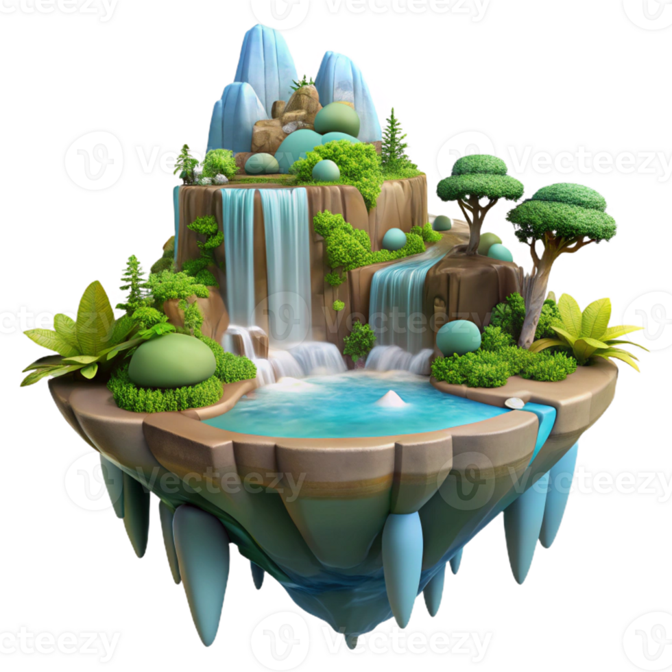 serene rustic A Floating Island with Waterfalls Cascadin high resolution png
