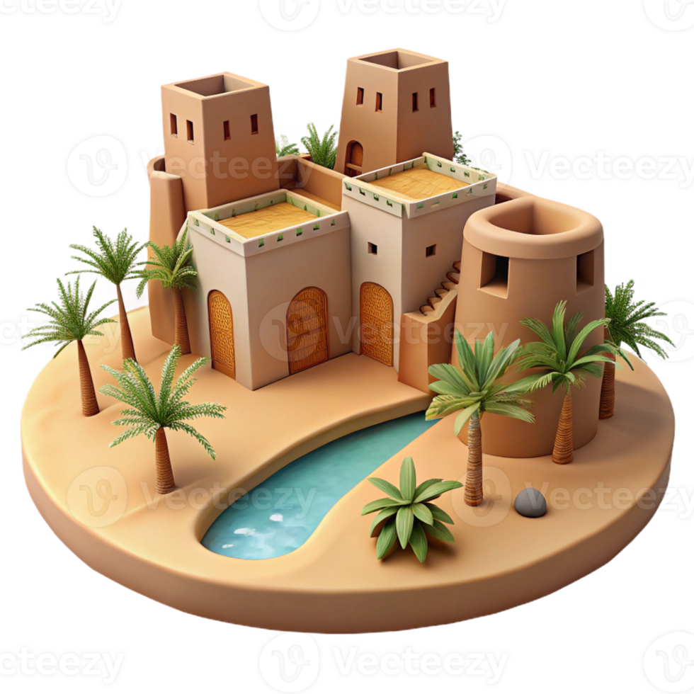 dramatic artistic A Desert Oasis with a Cluster of Mud Bri high resolution png