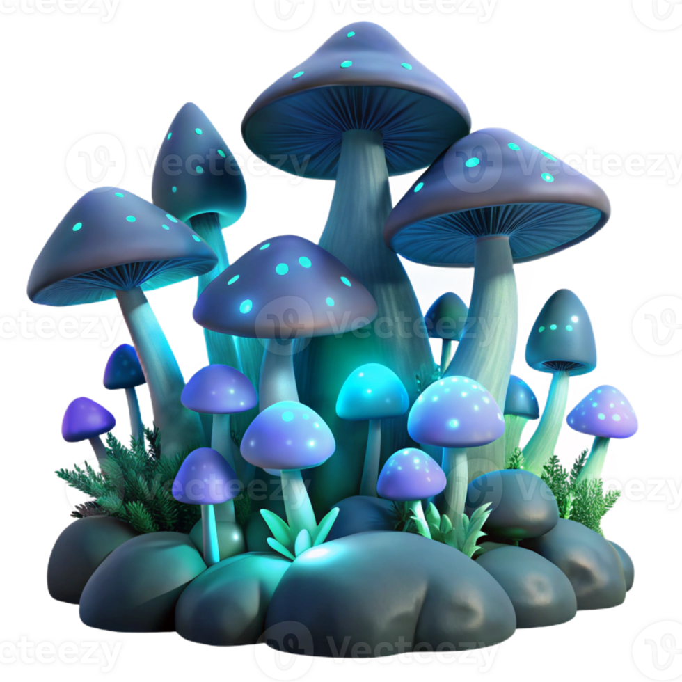 magnificent traditional A Cluster of Bioluminescent Mushrooms Glow high quality png