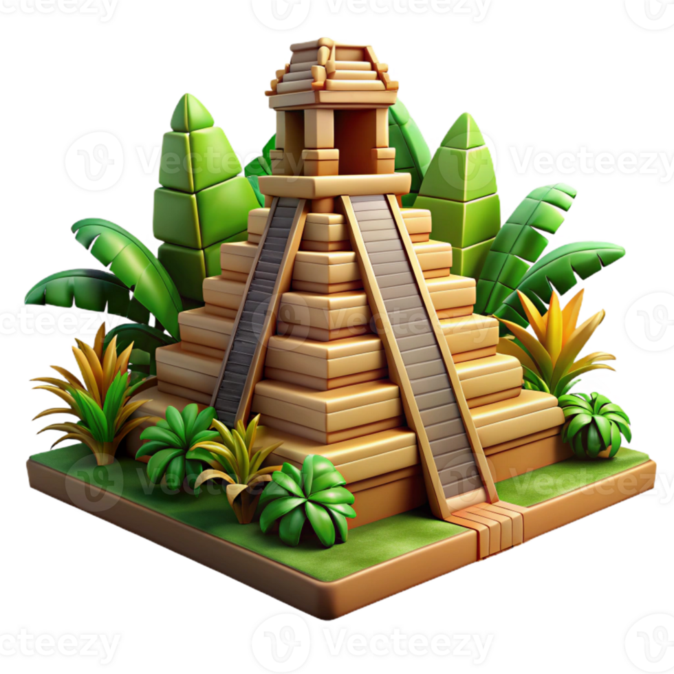 elegant traditional A Mayan Pyramid Temple Lush Jungle Setti detailed png
