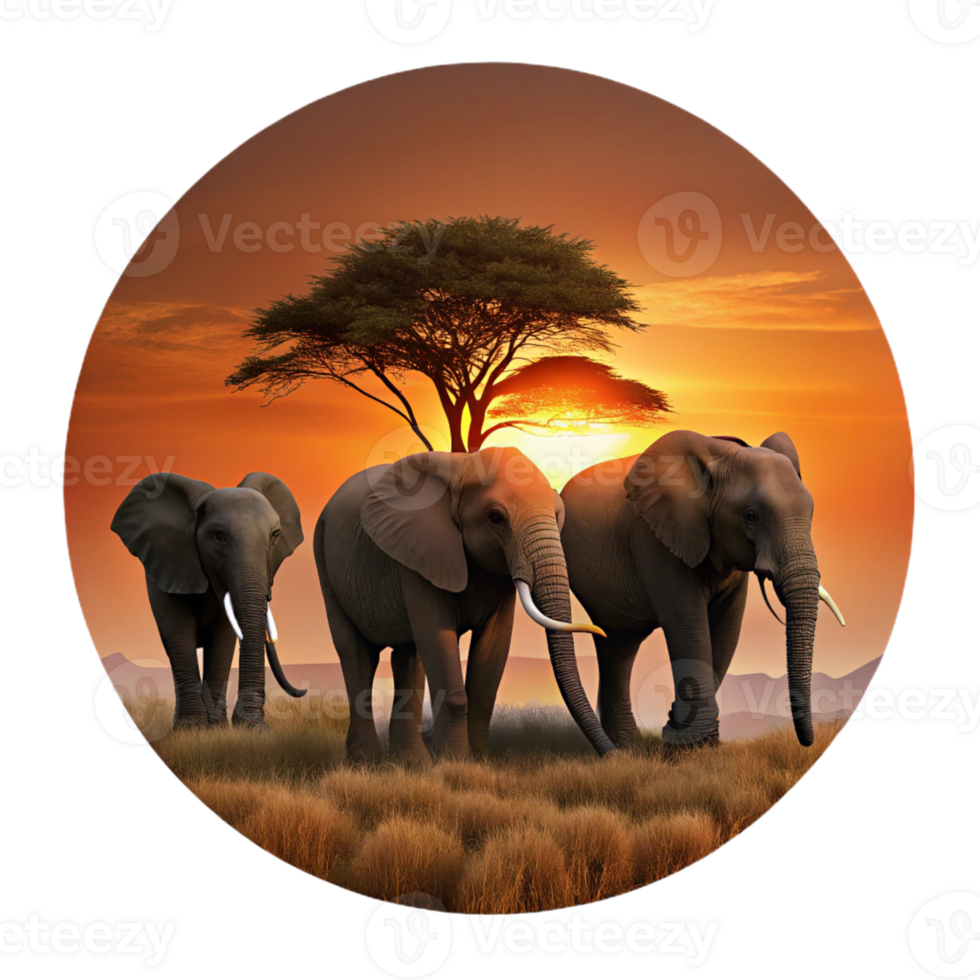 vibrant modern African Elephant Herd Silhouette original png