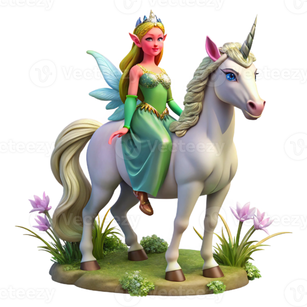 serene rustic A Elf Princess Riding a Unicorn high resolution png