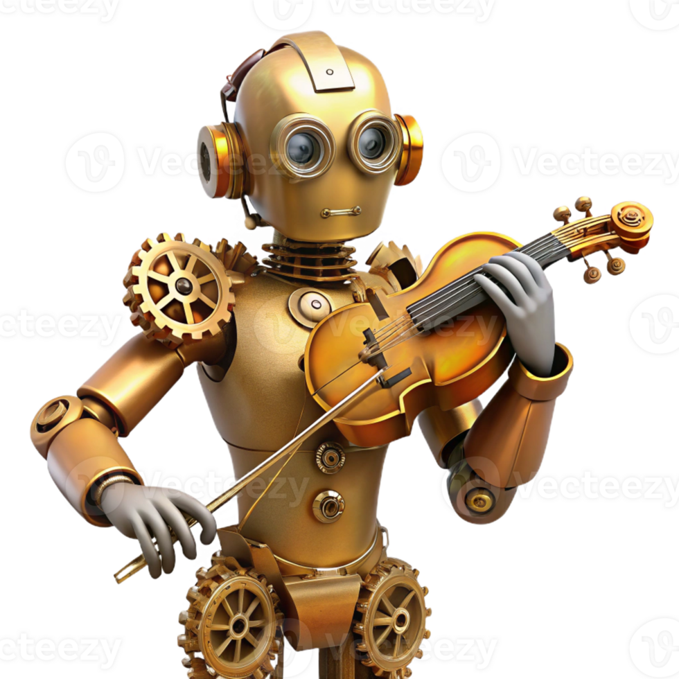 elegant creative A Steampunk Robot Playing a Violin Intr exclusive png