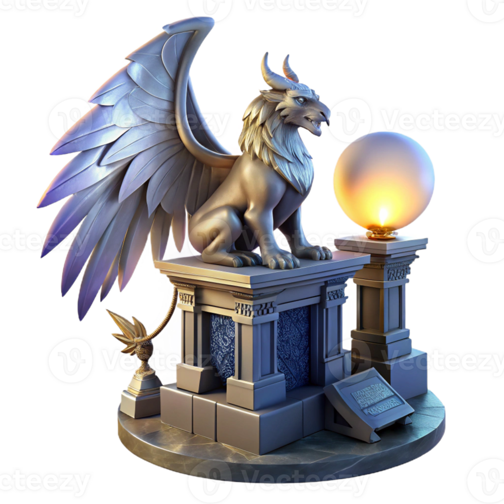 elegant minimalist A Majestic Griffin Perched Atop a Crumblin exclusive png