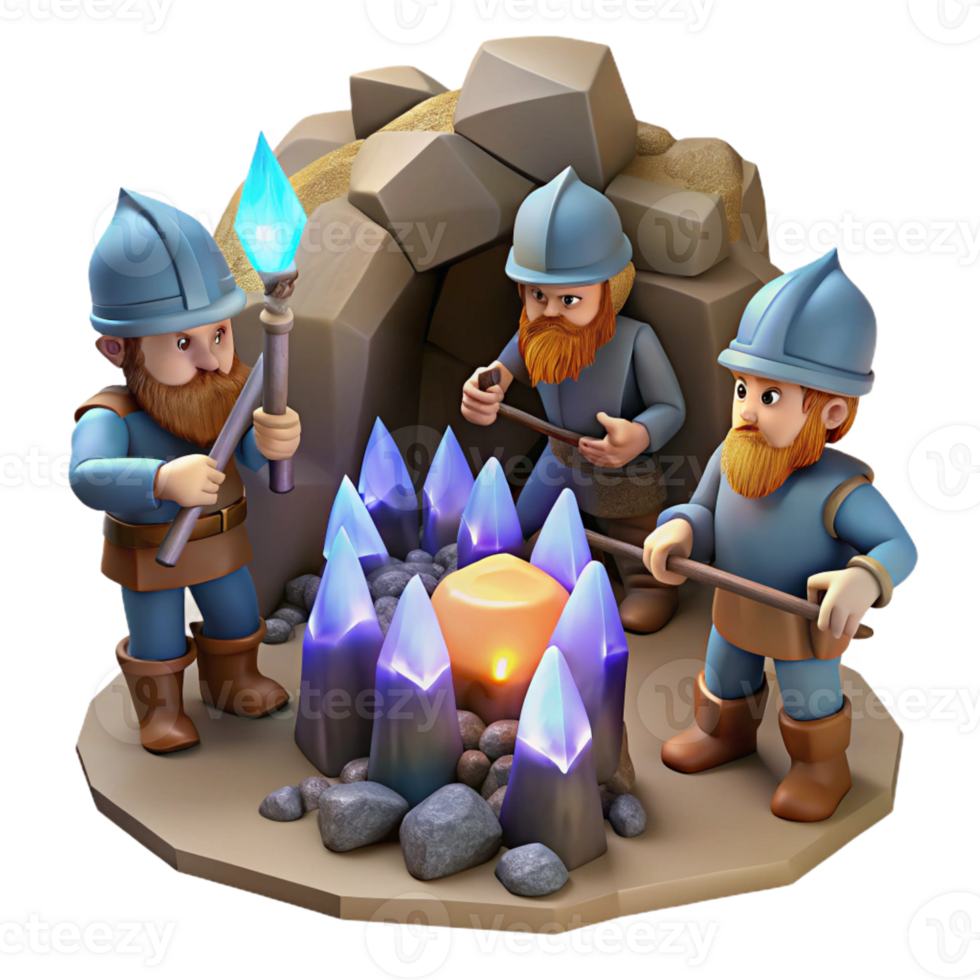 wonderful abstract A Group of Dwarves Mining for Gems in A premium png