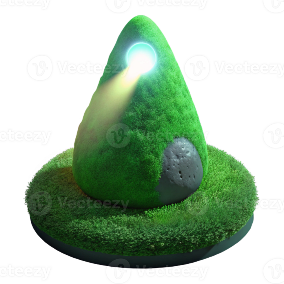 serene creative A Lush Vibrant Green Moss Covered Stone authentic png