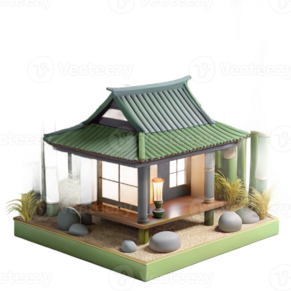 vibrant rustic A Japanese Tea House Nestled in a Bamboo high resolution png