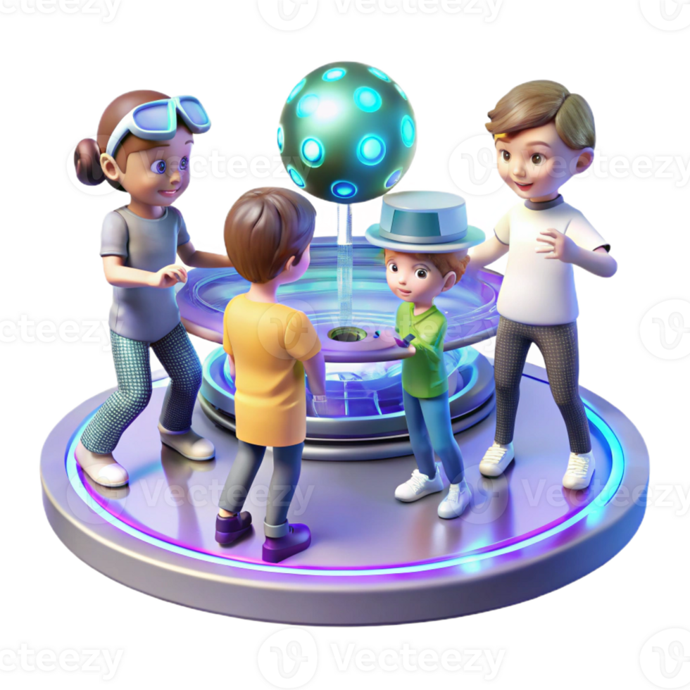 vibrant artistic A Group of Children Playing with Hologr original png