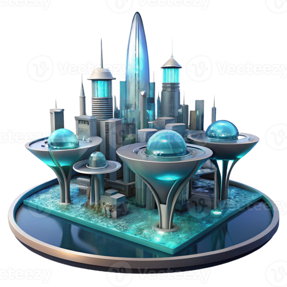 serene creative A Futuristic City Built on Stilts Above W genuine png