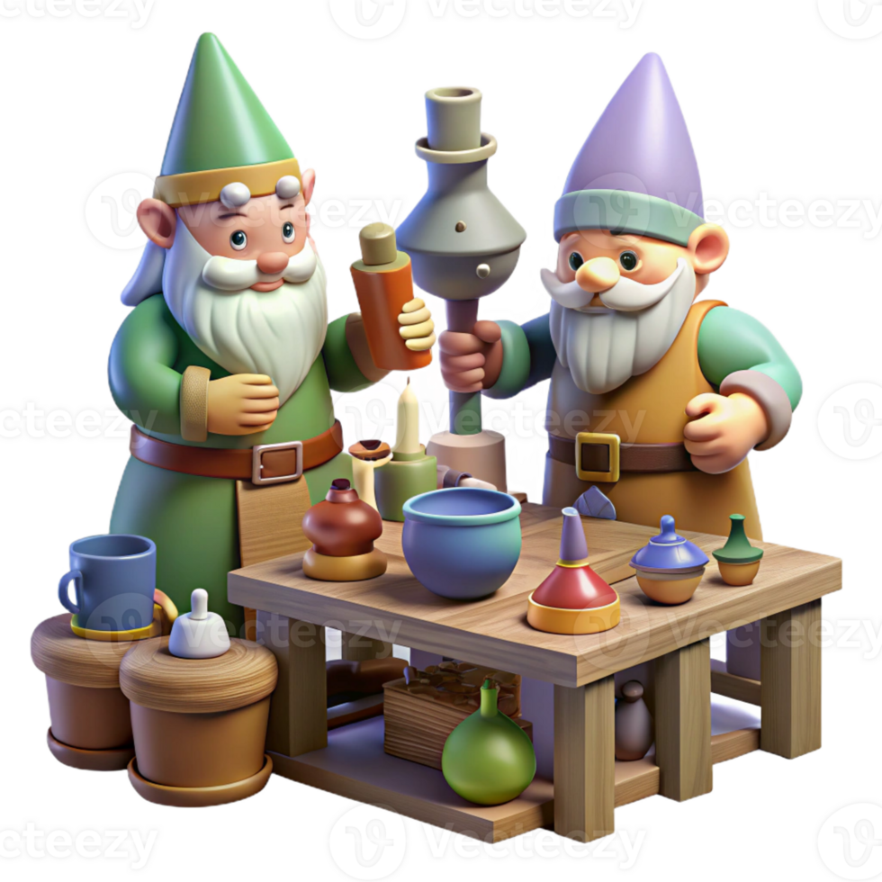 stunning minimalist A Group of Gnomes Crafting Magical Potion premium png