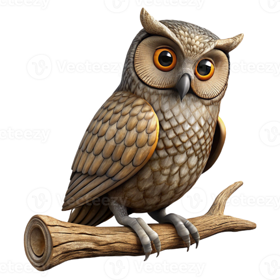 serene vintage Wise Old Owl on Gnarled Branch detailed png