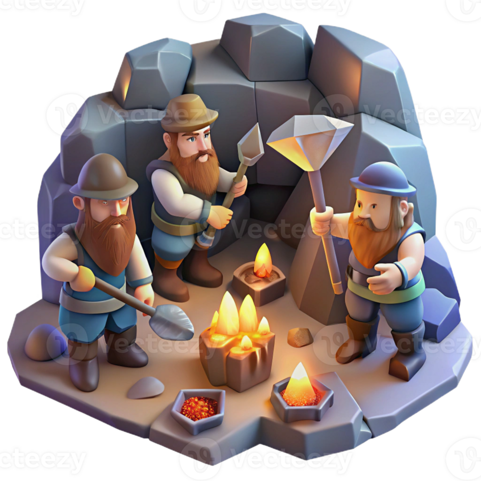stunning traditional A Group of Dwarves Mining for Gems in a Di detailed png
