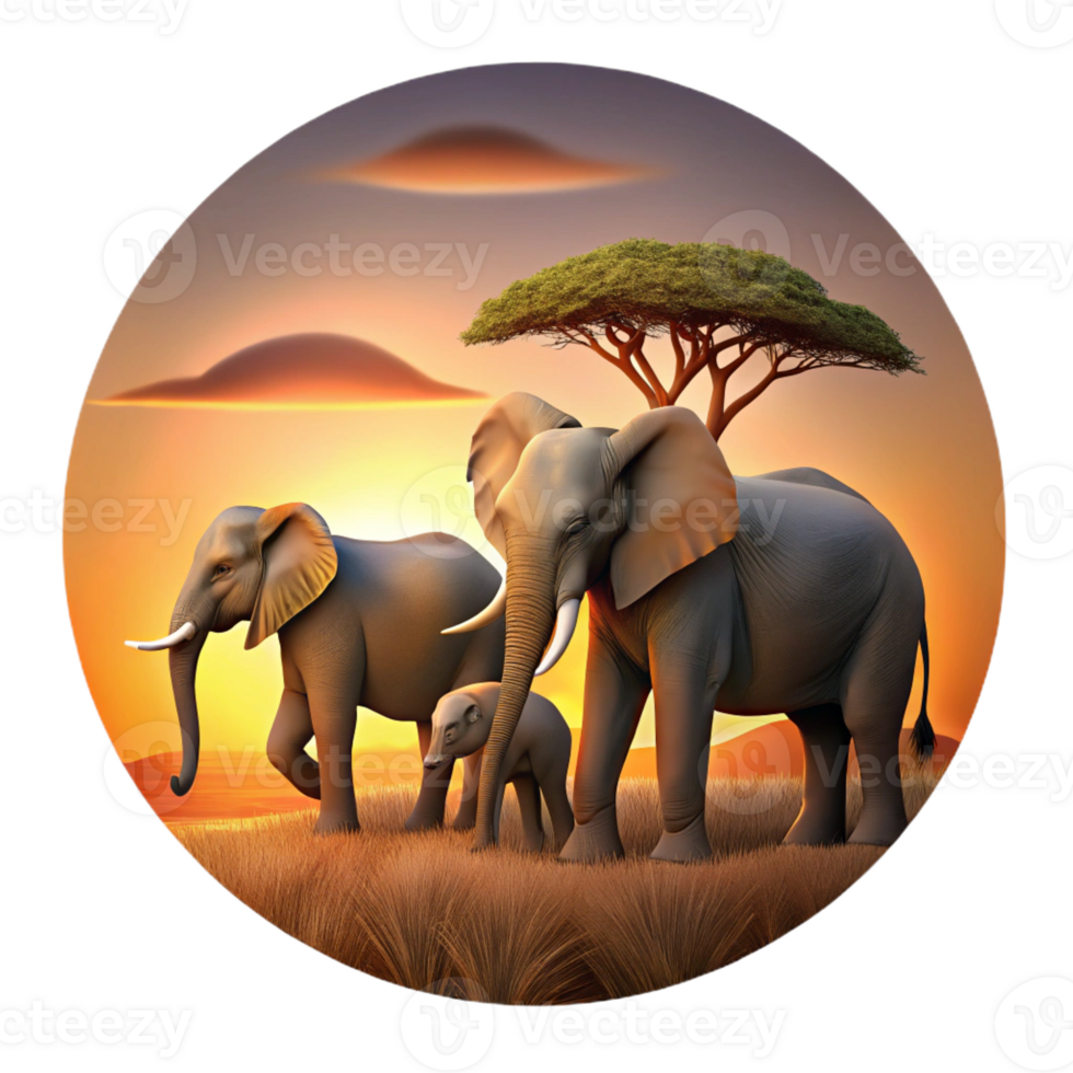 wonderful artistic A Family of Elephants Crossing a Savanna premium png