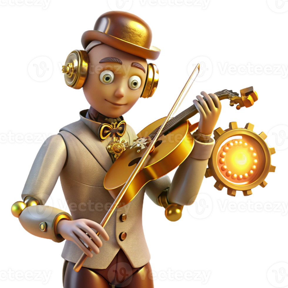 wonderful modern A Steampunk Automaton Playing a Violin high quality png