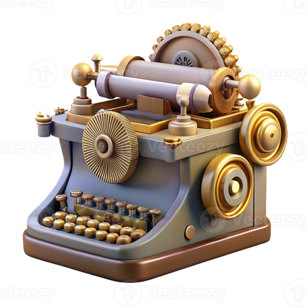 elegant classic A Steampunk Typewriter with Intricate Gea high resolution png