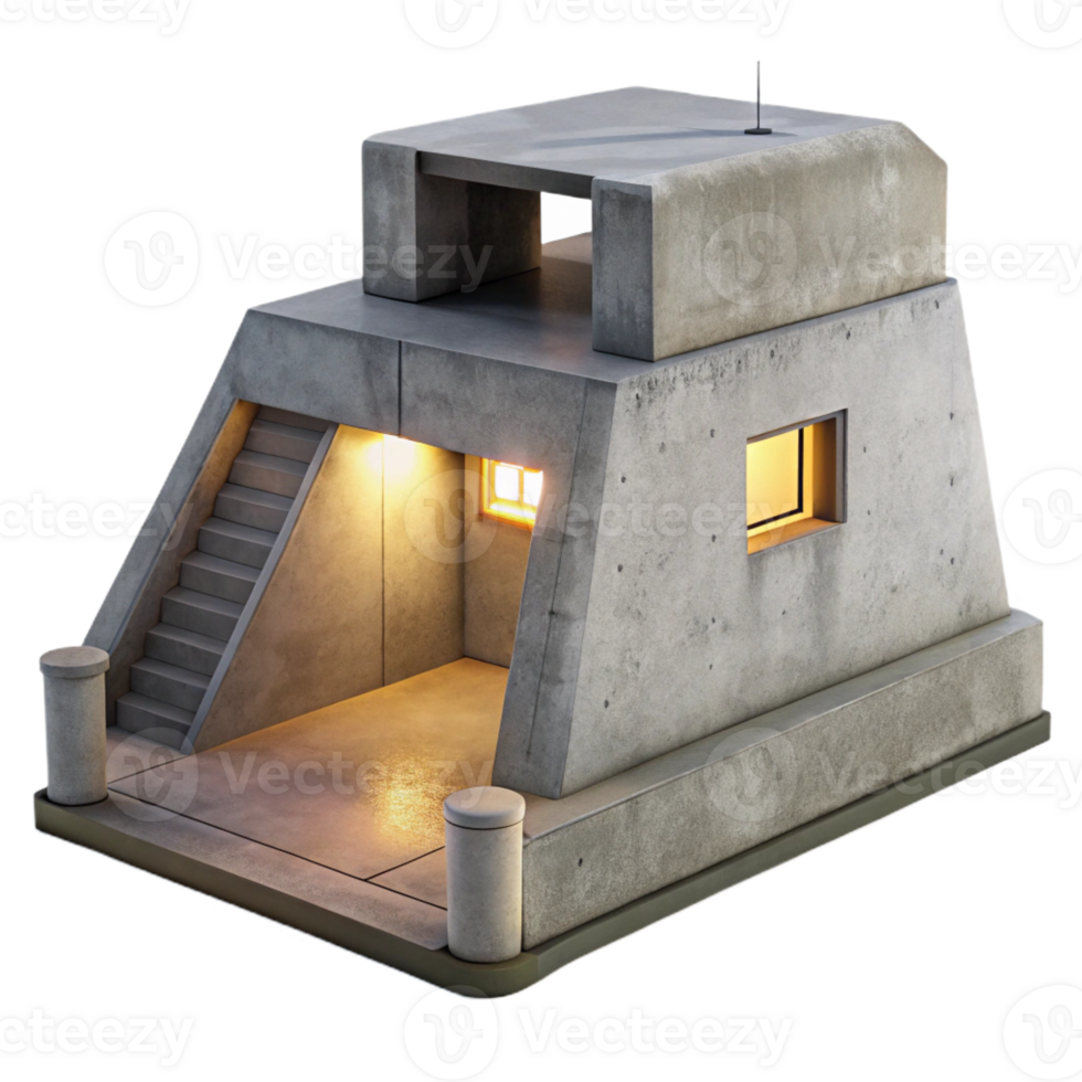 beautiful artistic A Minimalist Concrete Bunker Harsh Direct detailed png