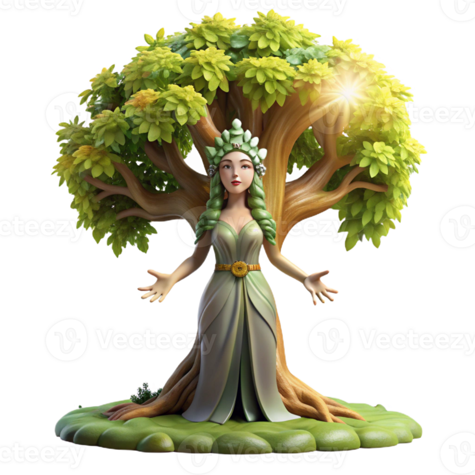 serene rustic A Serene Dryad Emerging from an Ancient detailed png