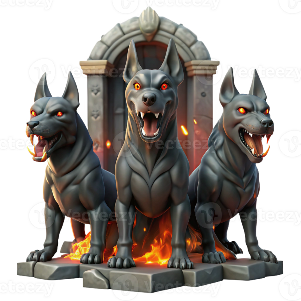 elegant artistic Cerberus the Three Headed Dog Guarding T premium png