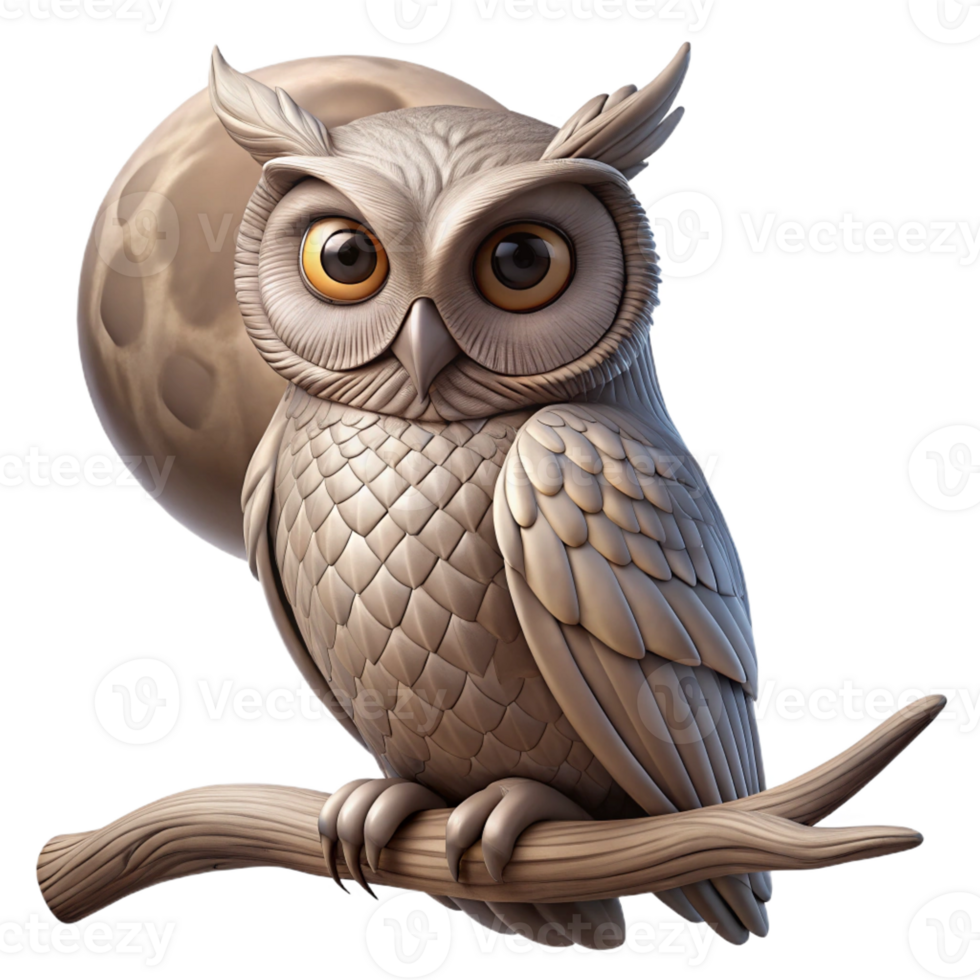 vibrant minimalist Wise Old Owl on Gnarled Branch exclusive png