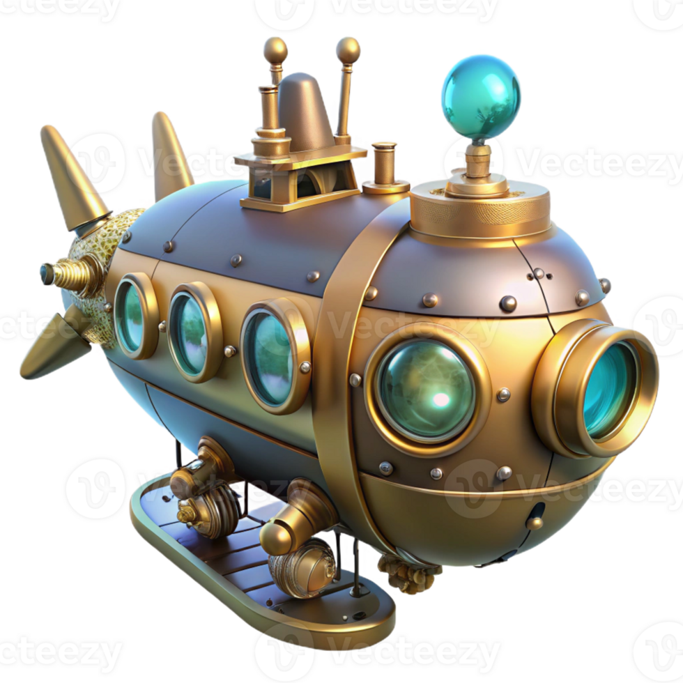magnificent artistic A Steampunk Submarine Navigating a Coral original png