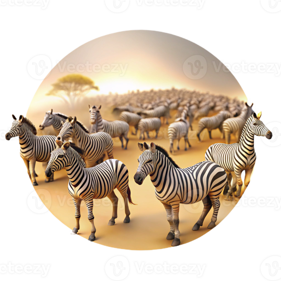 serene minimalist A Herd of Zebras Migrating Across the Afric authentic png
