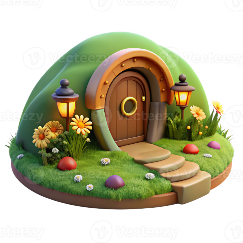 dramatic vintage A Cozy Hobbit Hole Built Into a Hillside detailed png