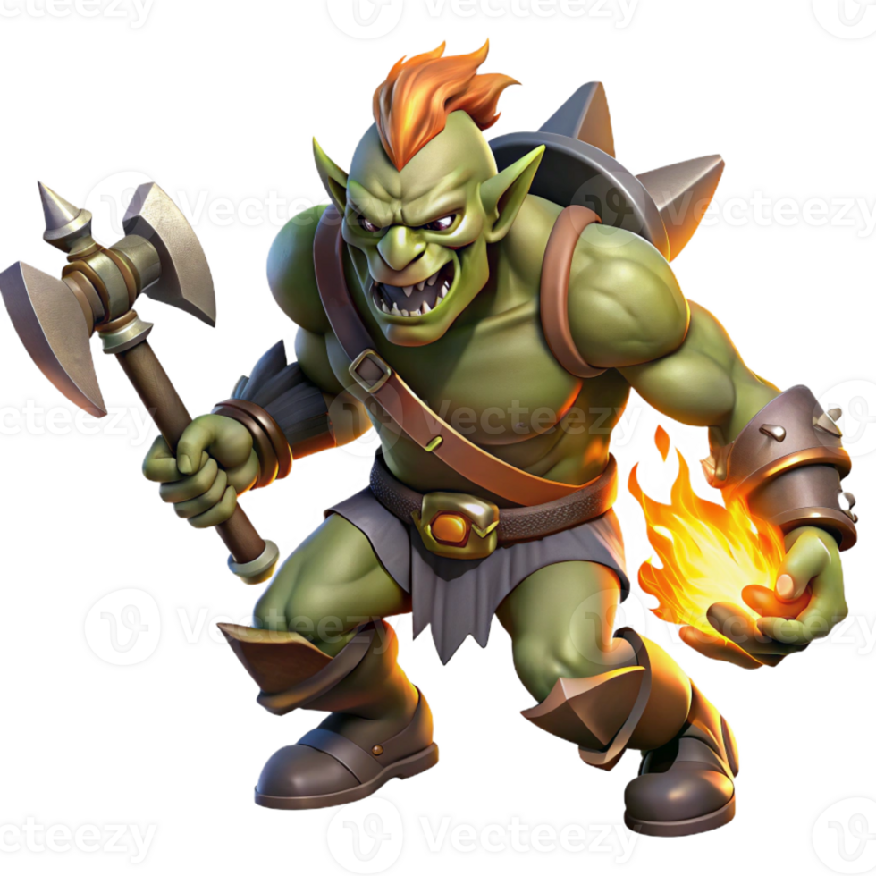 beautiful abstract A Fierce Orc Warrior Wielding a Flaming professional png