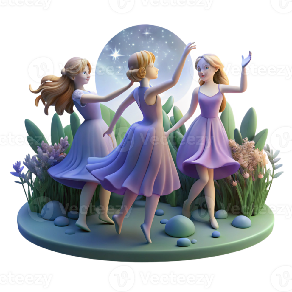 wonderful rustic A Group of Nymphs Dancing in a Moonlit Fo detailed png