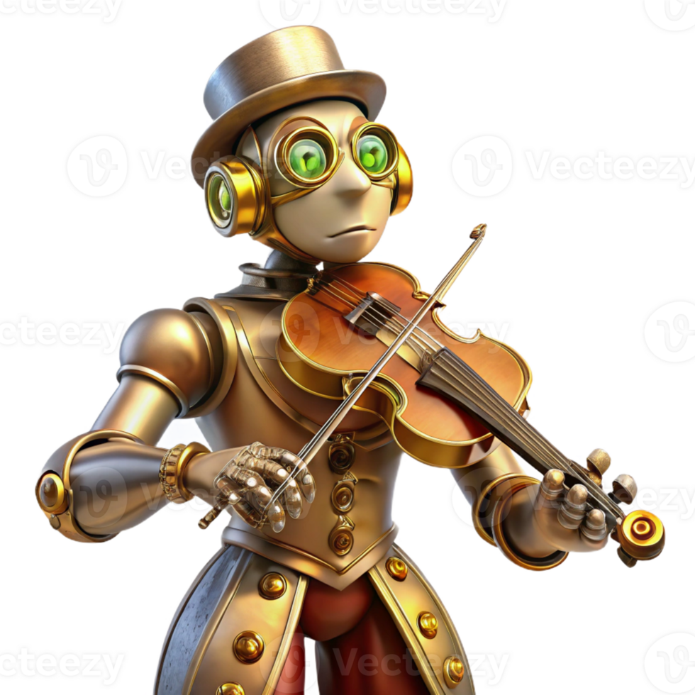 beautiful vintage A Steampunk Automaton Playing a Violin W high quality png