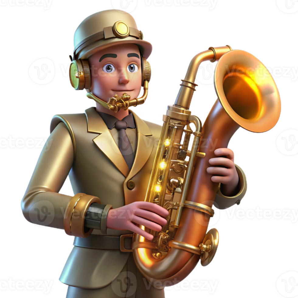 beautiful contemporary A Steampunk Musician Playing a Brass Inst detailed png