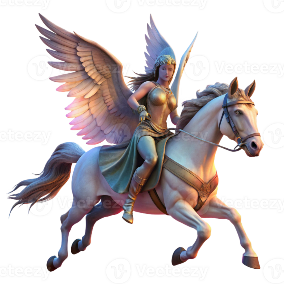 stunning creative A Valkyrie Riding a Winged Horse Through A exclusive png