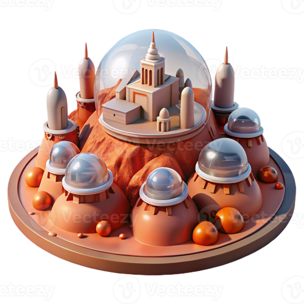 serene creative A Futuristic City Built on Mars Red Dust high quality png