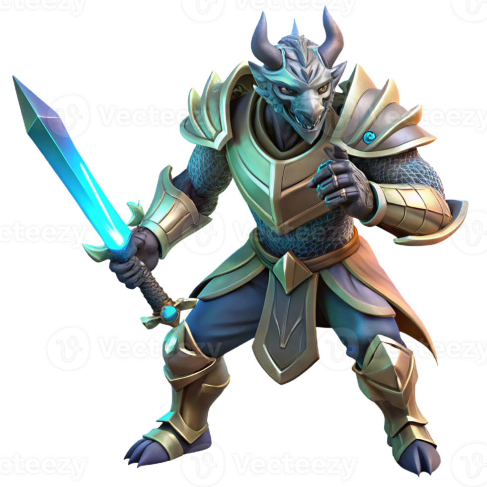 dramatic artistic A Fierce Dragonborn Warrior Wielding a Glo genuine png