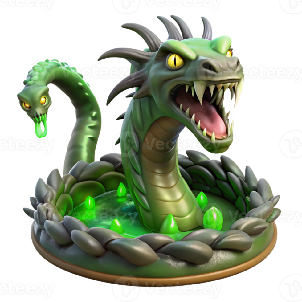 beautiful abstract A Ferocious Hydra with Glowing Green Eye professional png
