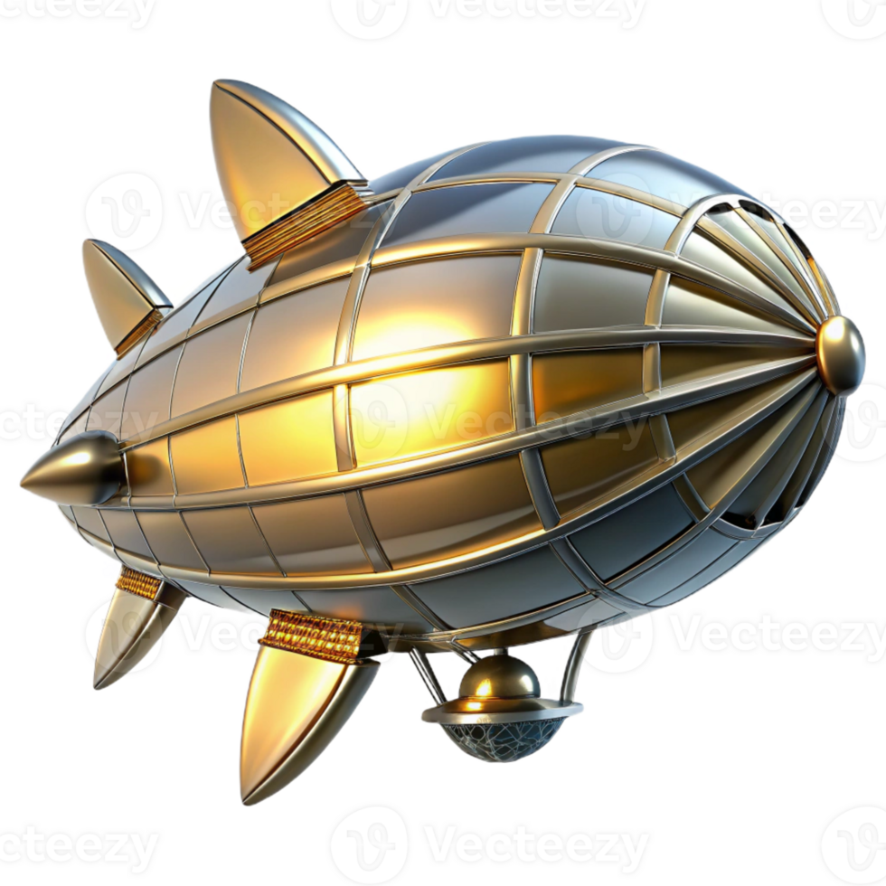 vibrant abstract A Steampunk Zeppelin Sleek Silver and Br premium png