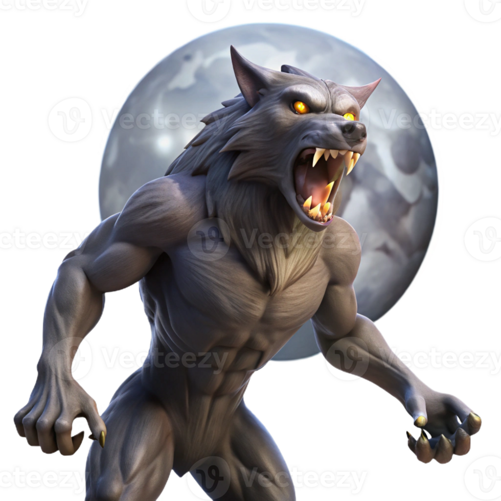 extraordinary abstract Howling Werewolf at the Full Moon genuine png