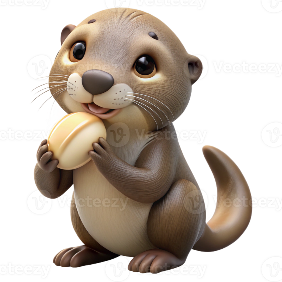 vibrant contemporary A Playful Otter Holding a Seashell Close professional png