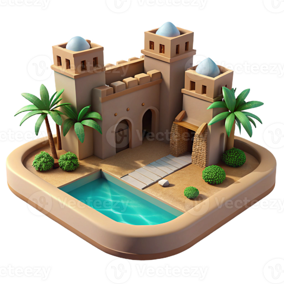 dramatic contemporary A Desert Oasis with Traditional Mud Bric original png