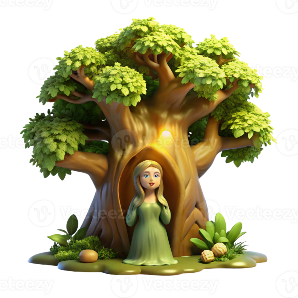 dramatic creative Serene Dryad Emerging from Ancient Oak genuine png