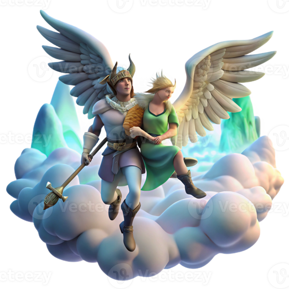 dramatic contemporary A Winged Valkyrie Carrying a Fallen Warr exclusive png