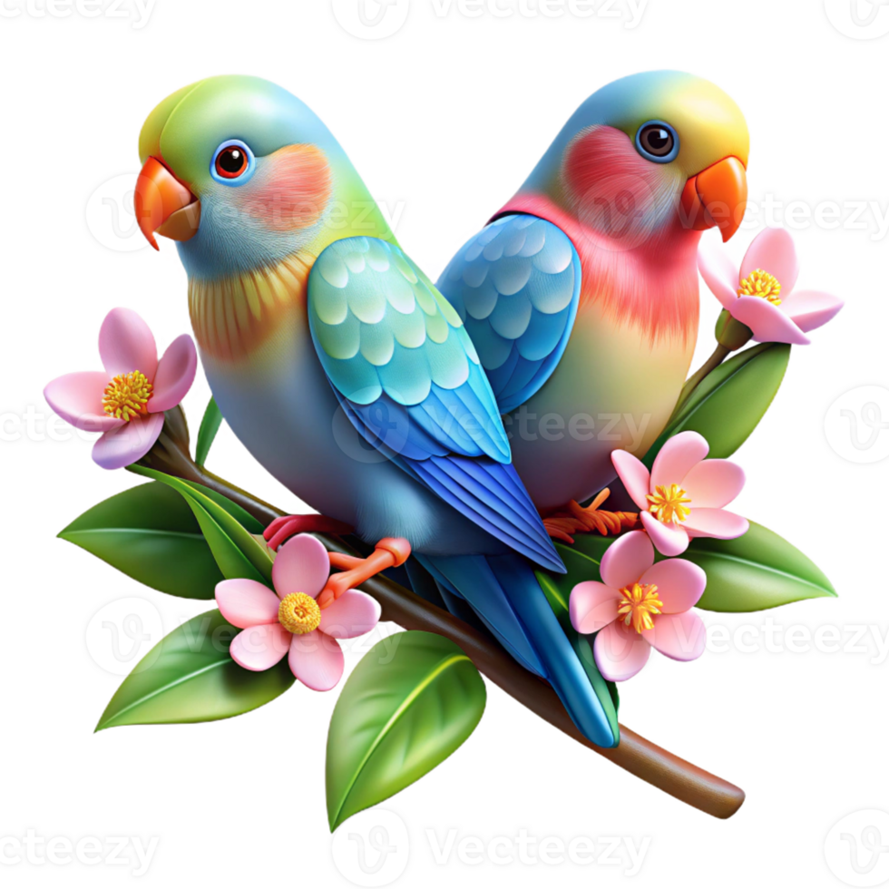 wonderful contemporary A Pair of Lovebirds Perched on a Flowering high resolution png