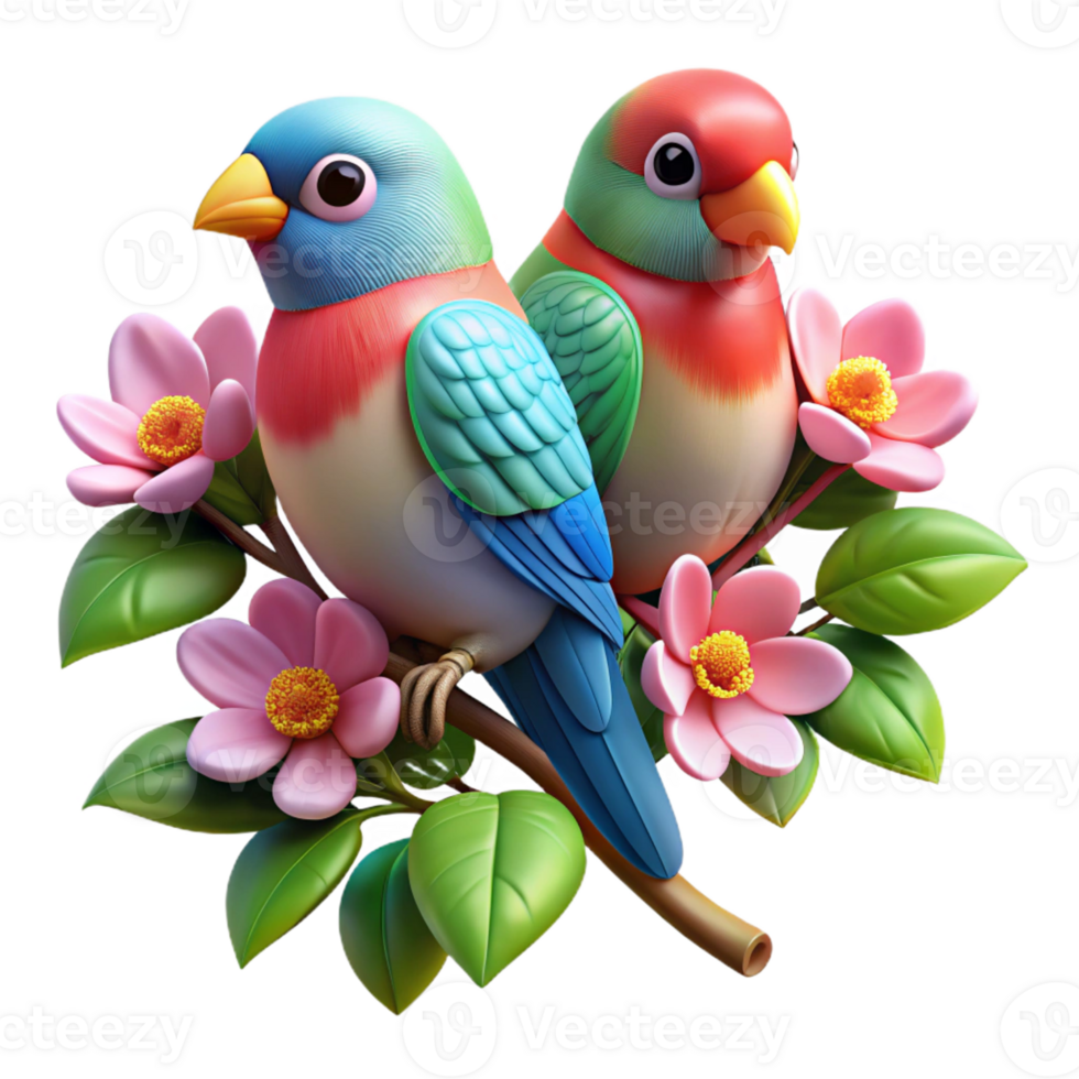 elegant creative A Pair of Lovebirds Perched on a Flowering high resolution png