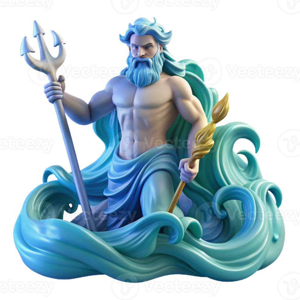dramatic rustic A Stoic Poseidon Commanding the Waves W high quality png
