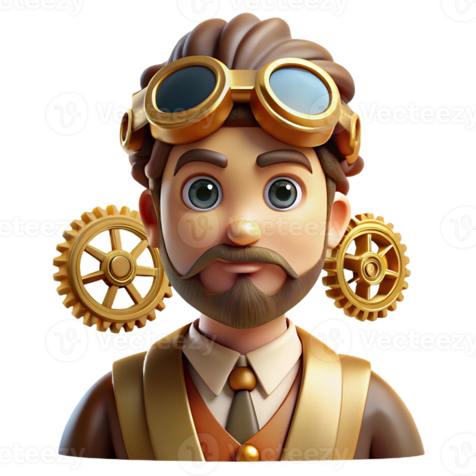 serene vintage Portrait of a Whimsical Steampunk Invento high quality png