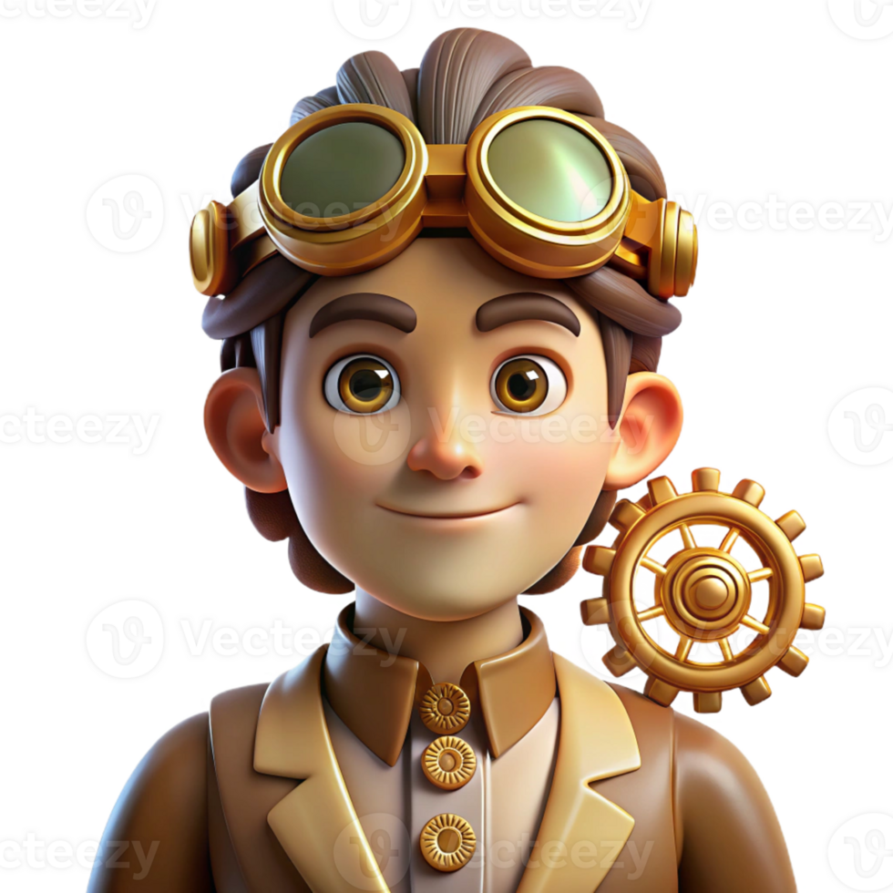 beautiful traditional Portrait of a Whimsical Steampunk Invento exclusive png