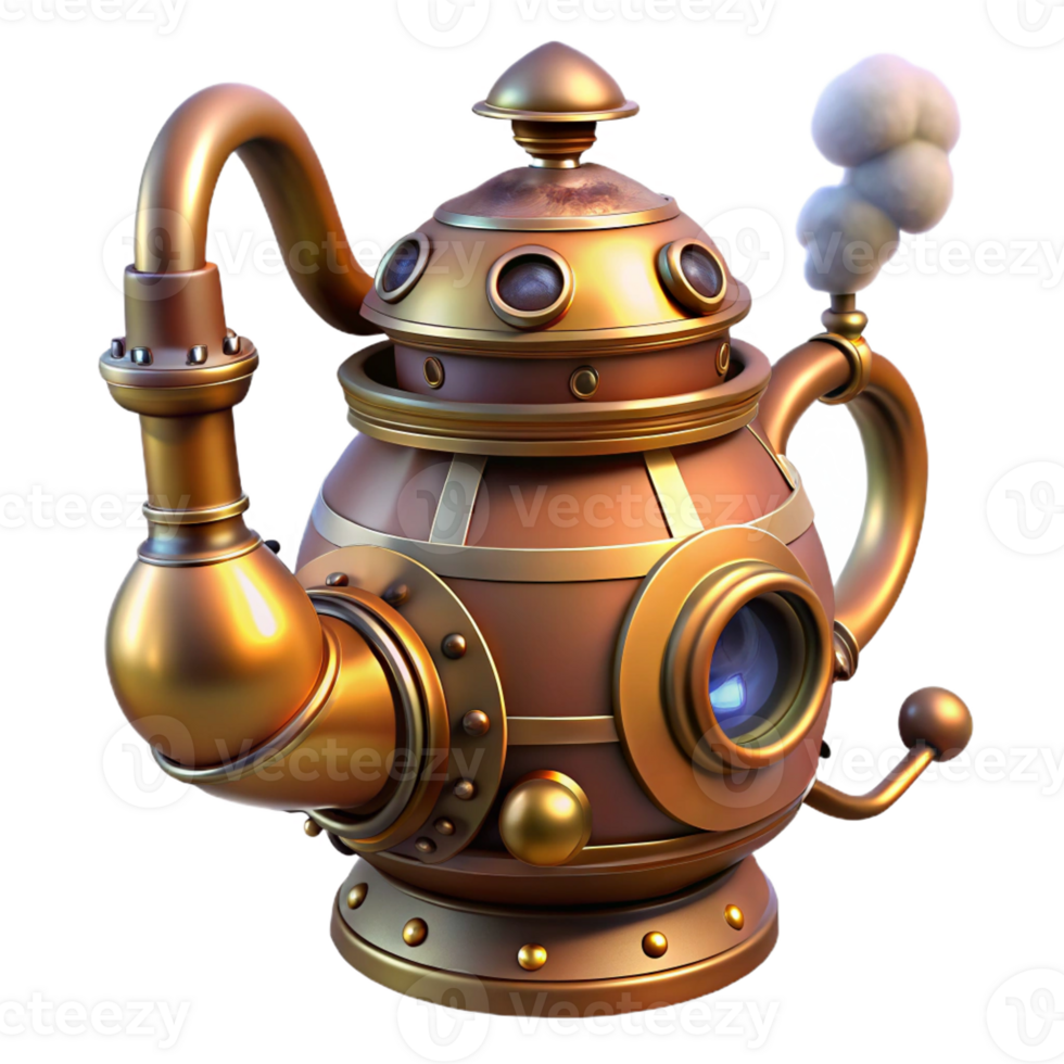 serene vintage A Whimsical Steampunk Teapot with Intric high quality png