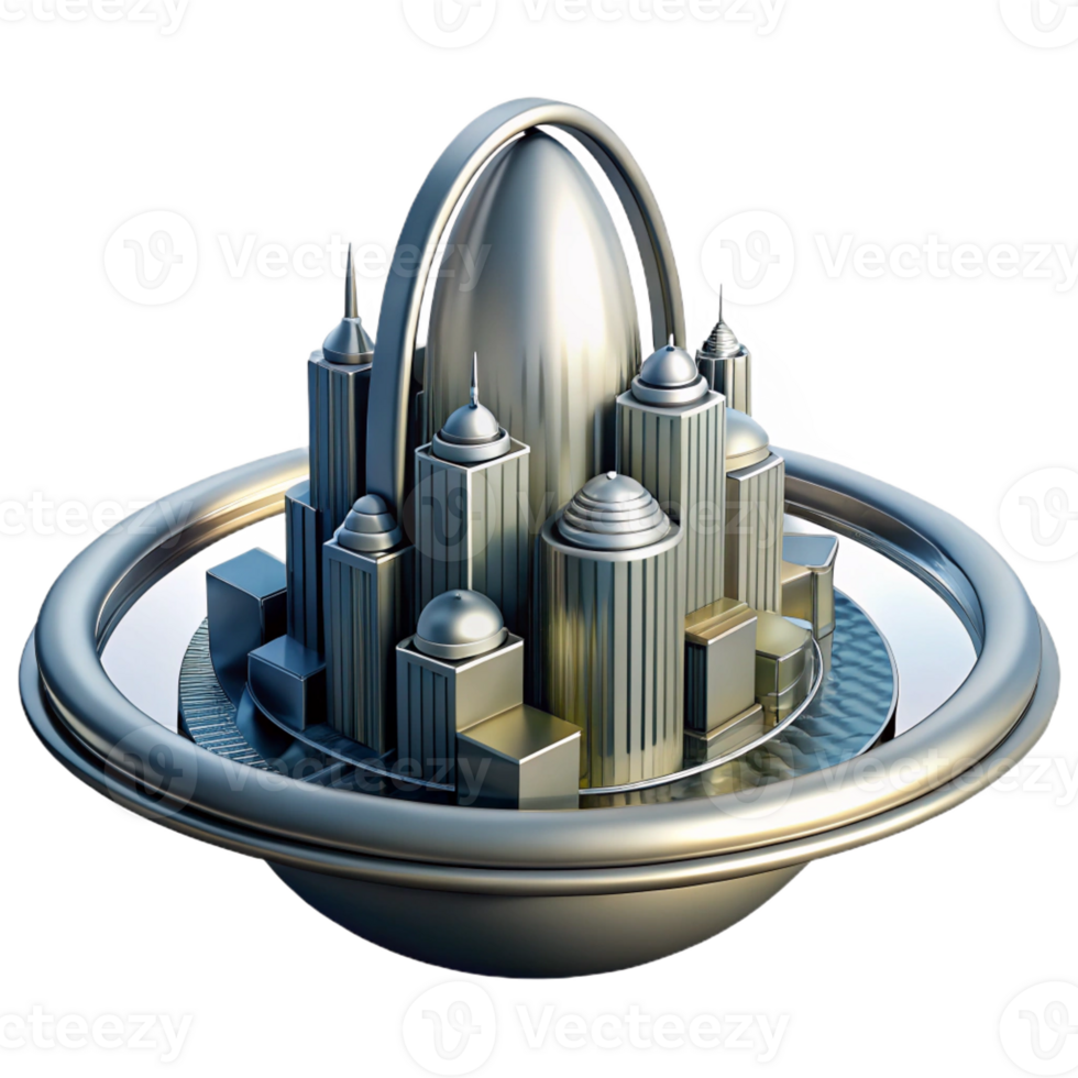 dramatic contemporary A Towering Chrome Metropolis Built on T detailed png